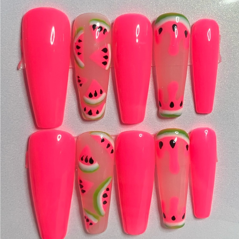 Neon Pink Watermelon Press-On Nail Set - Women Accessories